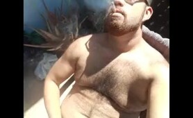 Big Bear Smokes, Jerks, Tans, Cums Outside